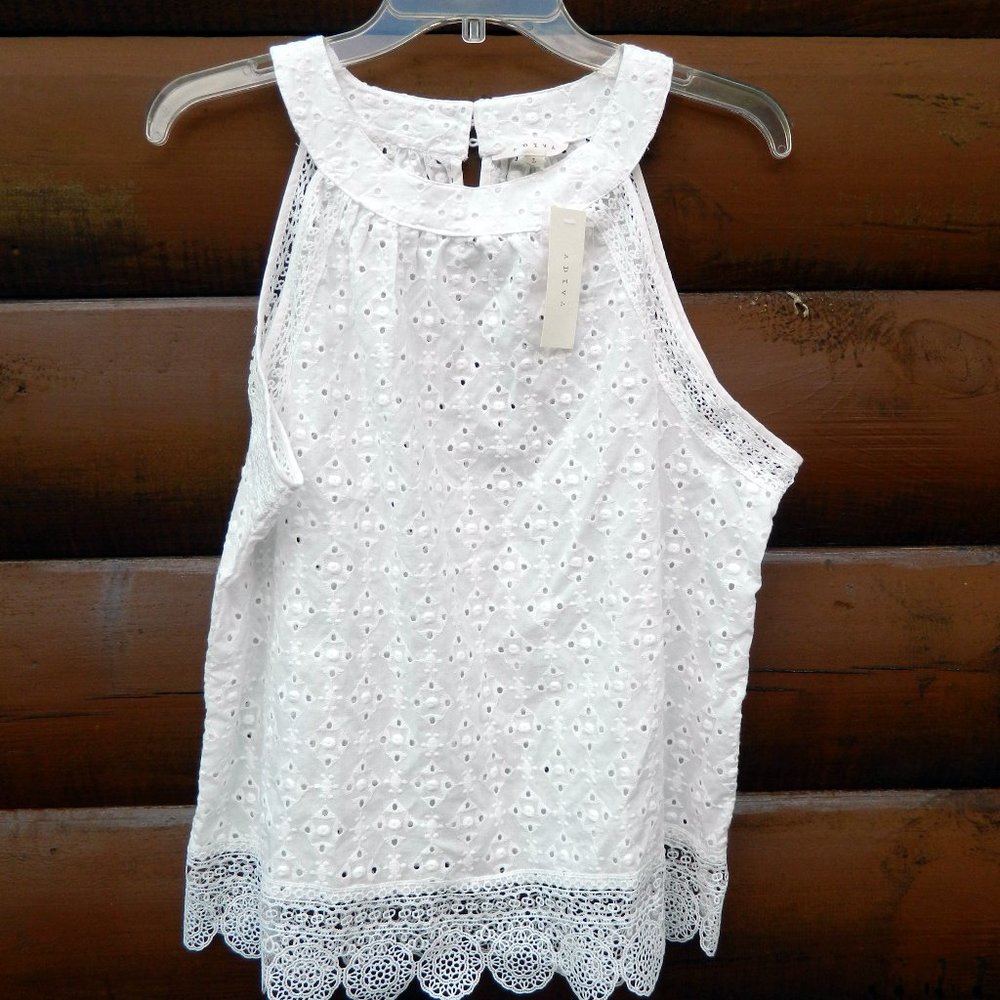Adiva White Floral Lace Sleeveless Tank Top Size Large